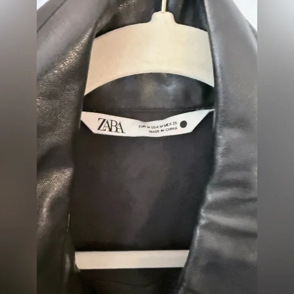 Zara Black Faux Leather Button-Down Midi Shirt Dress, Sz Med - Like New! Holiday - Picture 8 of 8